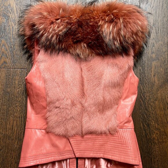 NWOT Pink Leather Vest Real Fox Fur S size - Picture 10 of 16